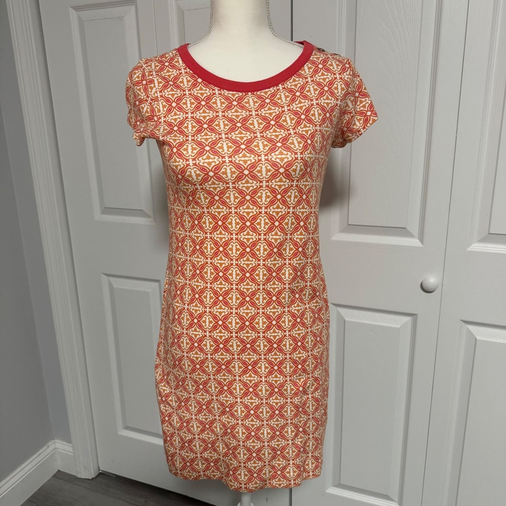 Talbots Petites Orange Pink Geometric Medallion T-Shirt Dress XS